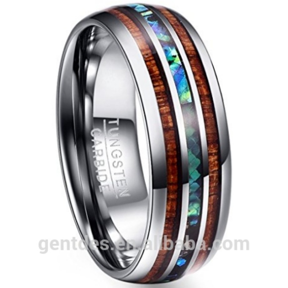 Tungsten Hawaiian Koa Wood Abolone Ring B16 - Picture 5 of 9